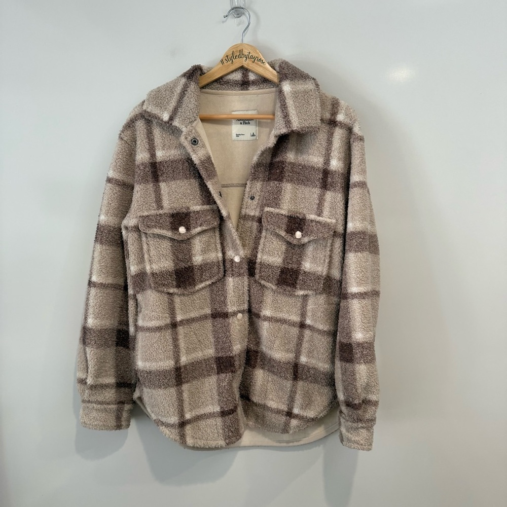 Abercrombie & Fitch Cozy Fleece Lined Plaid Shacket Shirt Jacket